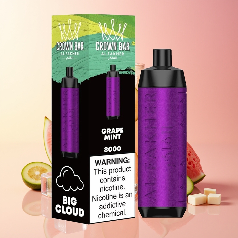 Al Fakher Crown Bar 8000 Kristalna Enkratna Vape Grozdje Meta 18ml USB Type-C