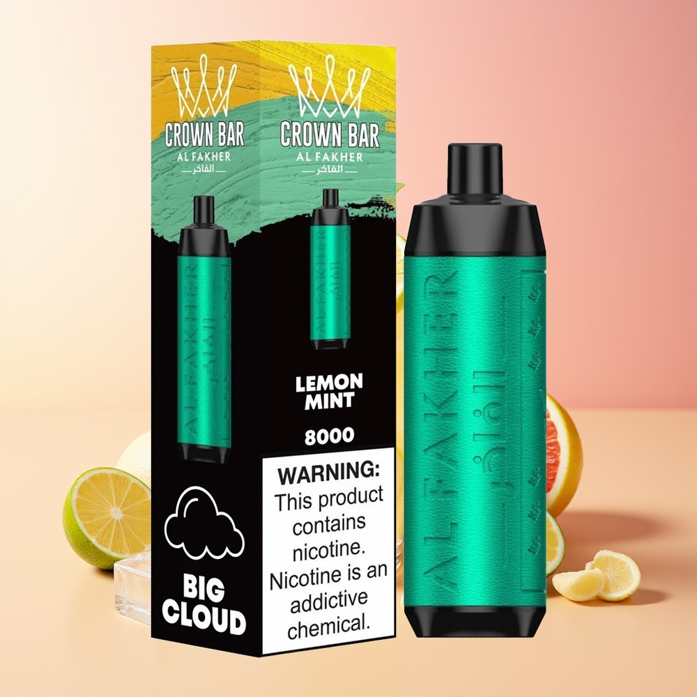 Al Fakher Crown Bar 8000 Kristalni Dispozabilni Vape Limeta Meta 18ml 8000 Pufov