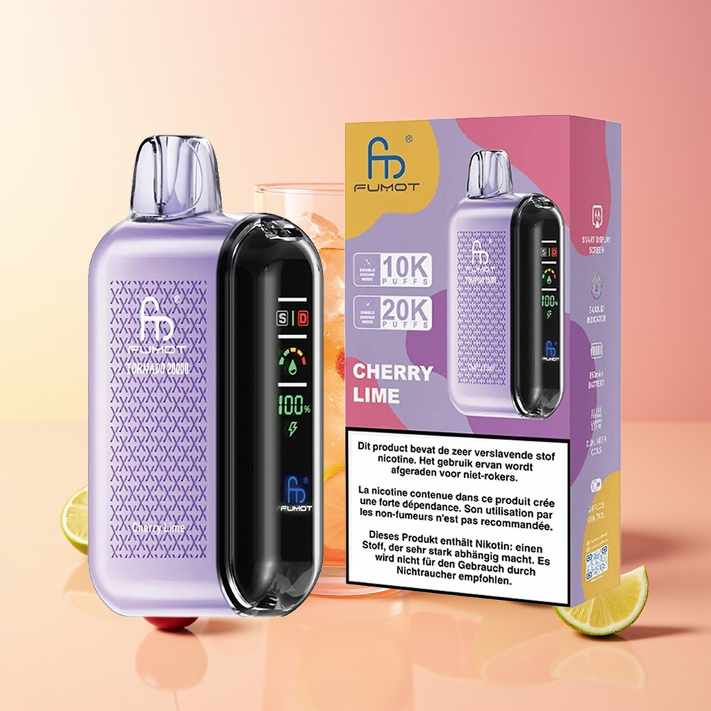 Fumot Tornado 20000 Puff Cherry Lime Dual Mesh Smart Display