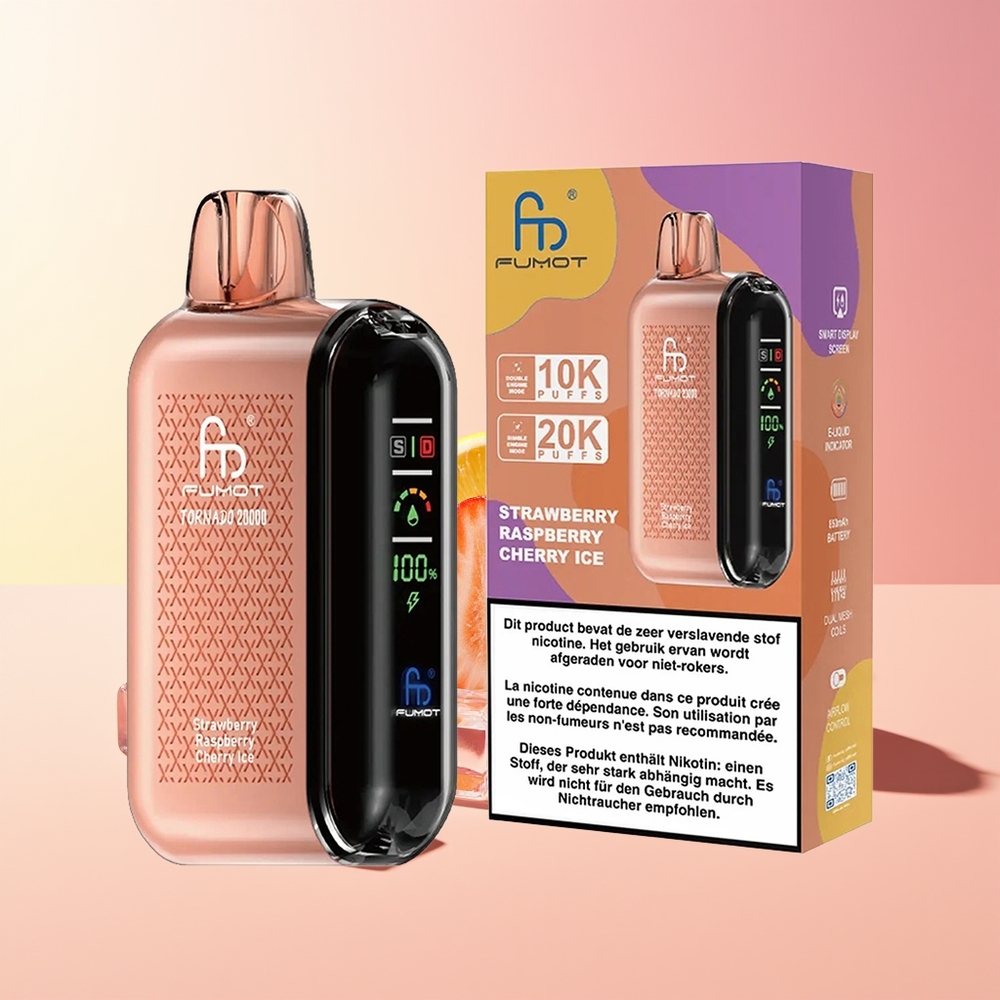 Fumot Tornado 20000 Puff Jagoda Malina Češnja Led Dual Mesh Smart Display