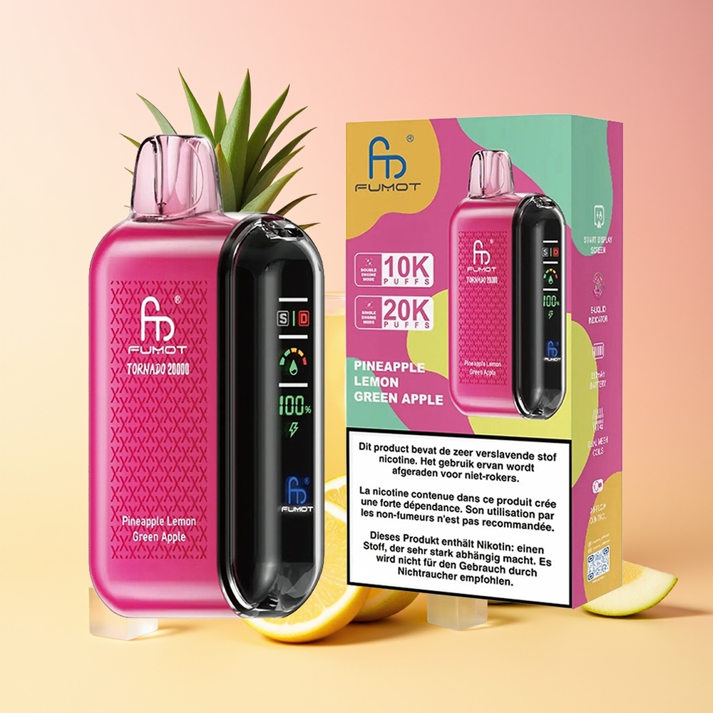 Fumot Tornado 20000 Puffov Ananas Limona Zeleno Jabolko Dual Mesh Coil Smart Display