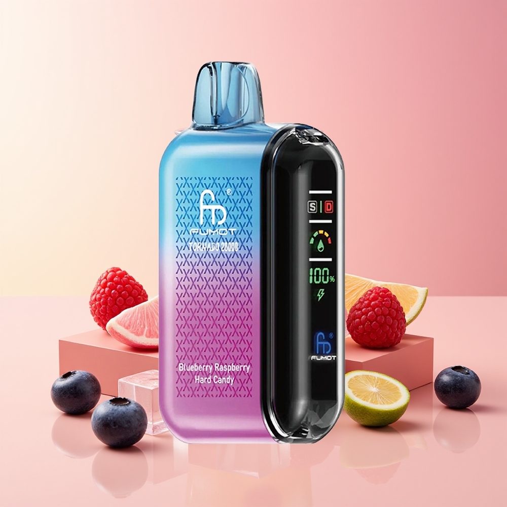 Fumot Tornado 20000 Puffov Modra Jagoda Malina Trdi Bonboni Dual Mesh Coil Smart Display