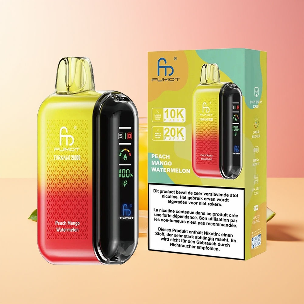 Fumot Tornado 20000 Pufov Dual Mesh Coil Peach Mango Lubenica Smart Display