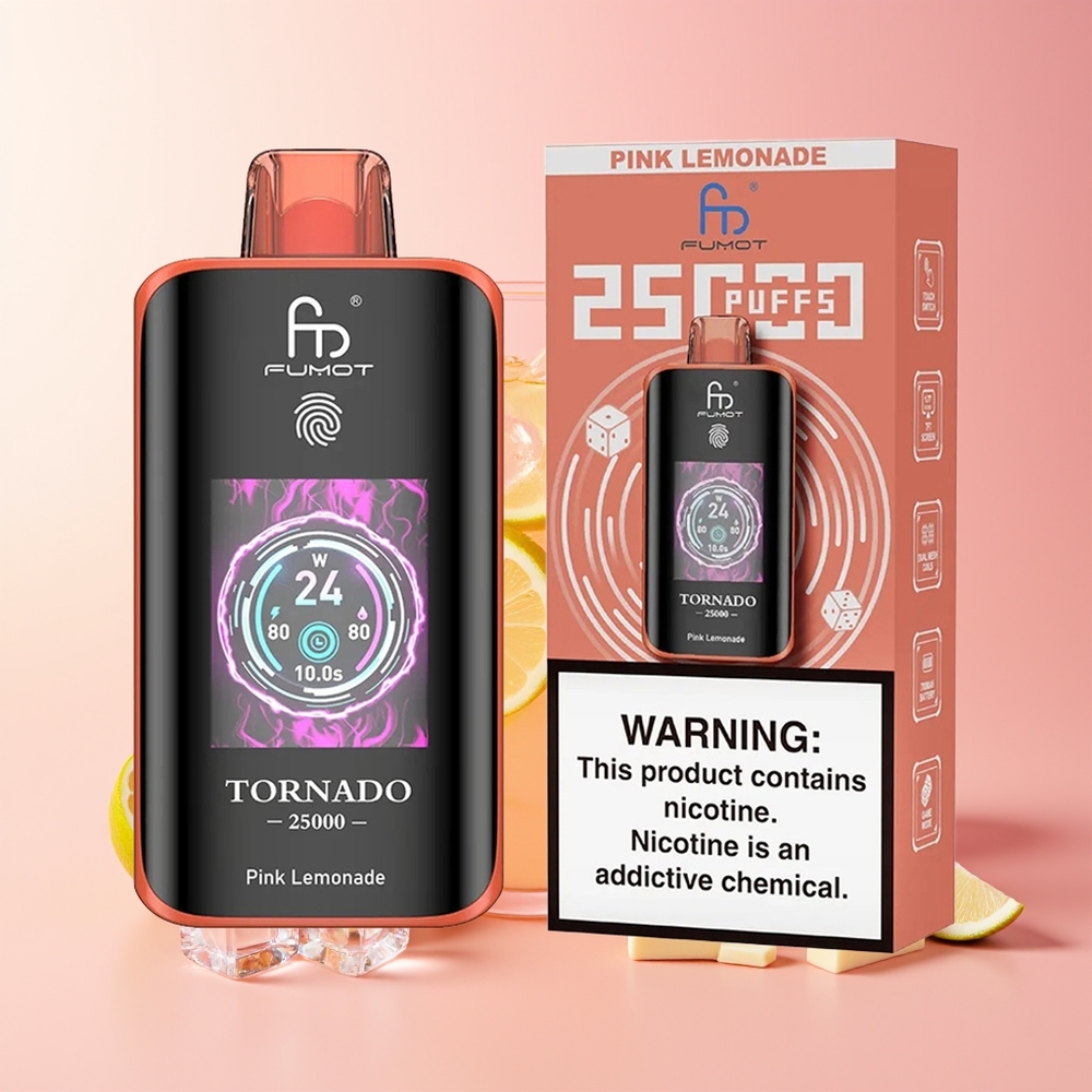 Fumot Tornado 25000 Pofov Roza Limonada HD Ekran 700mAh Baterija
