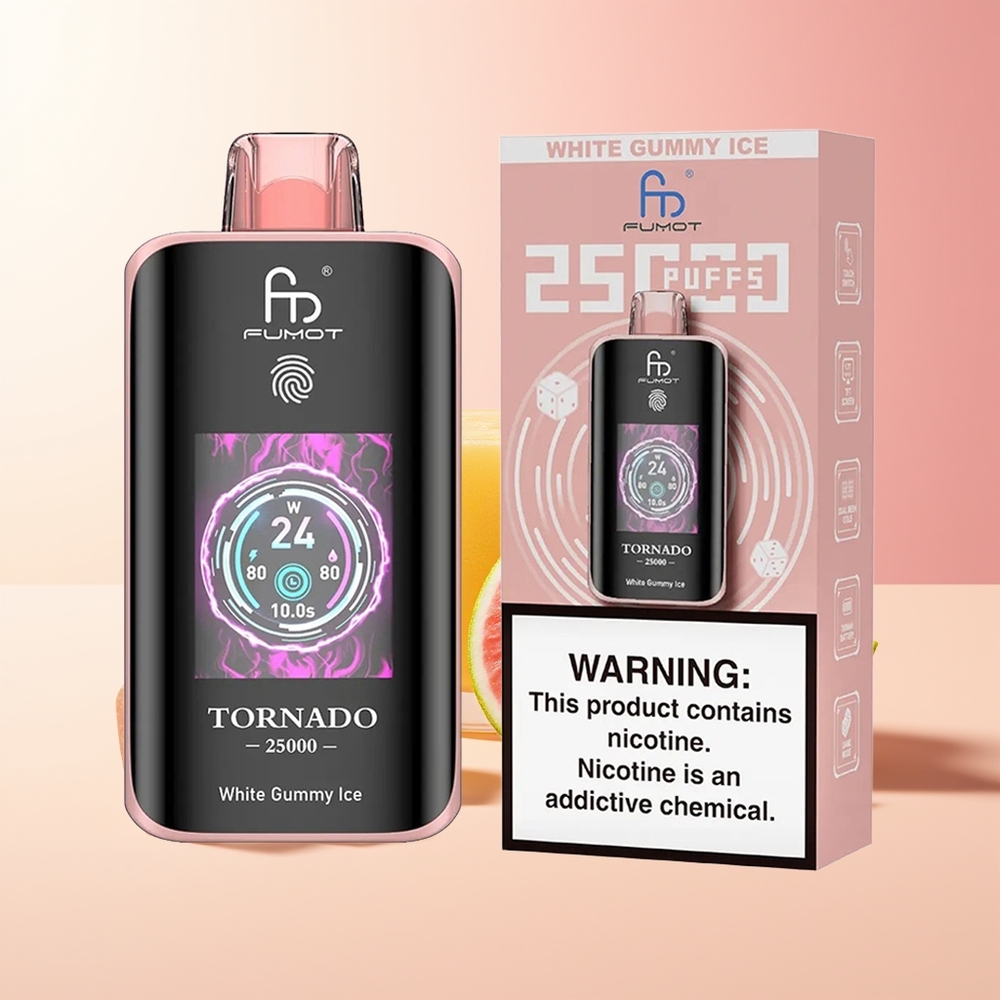 Fumot Tornado 25000 Puffov Beli Gumi Ledeni Tip-C Polnjenje 700mAh Baterija