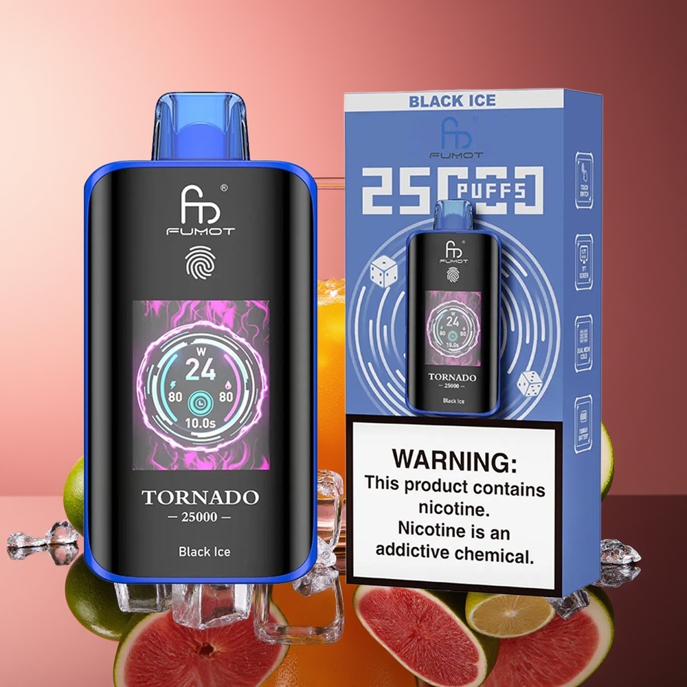 Fumot Tornado 25000 Puffov Črni Led Zaslon HD 700mAh Baterija
