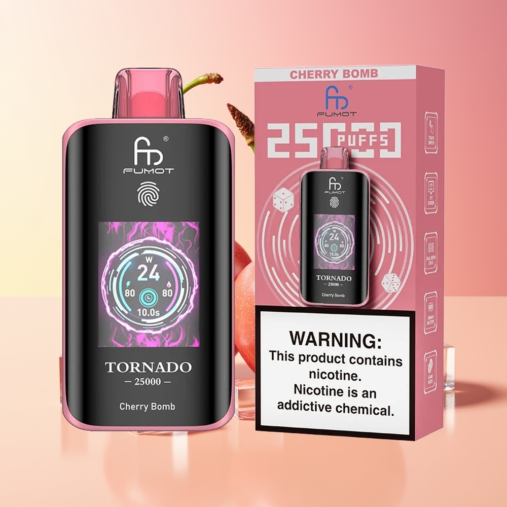 Fumot Tornado 25000 Puffs Češnjevi Bomba HD Ekran Type-C