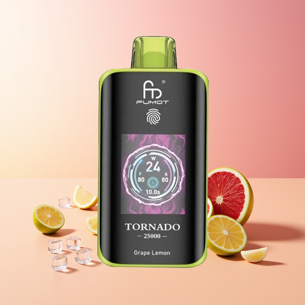 Fumot Tornado 25000 Pufov Napolnljiva Batrija Grozdje Limona Tip-C