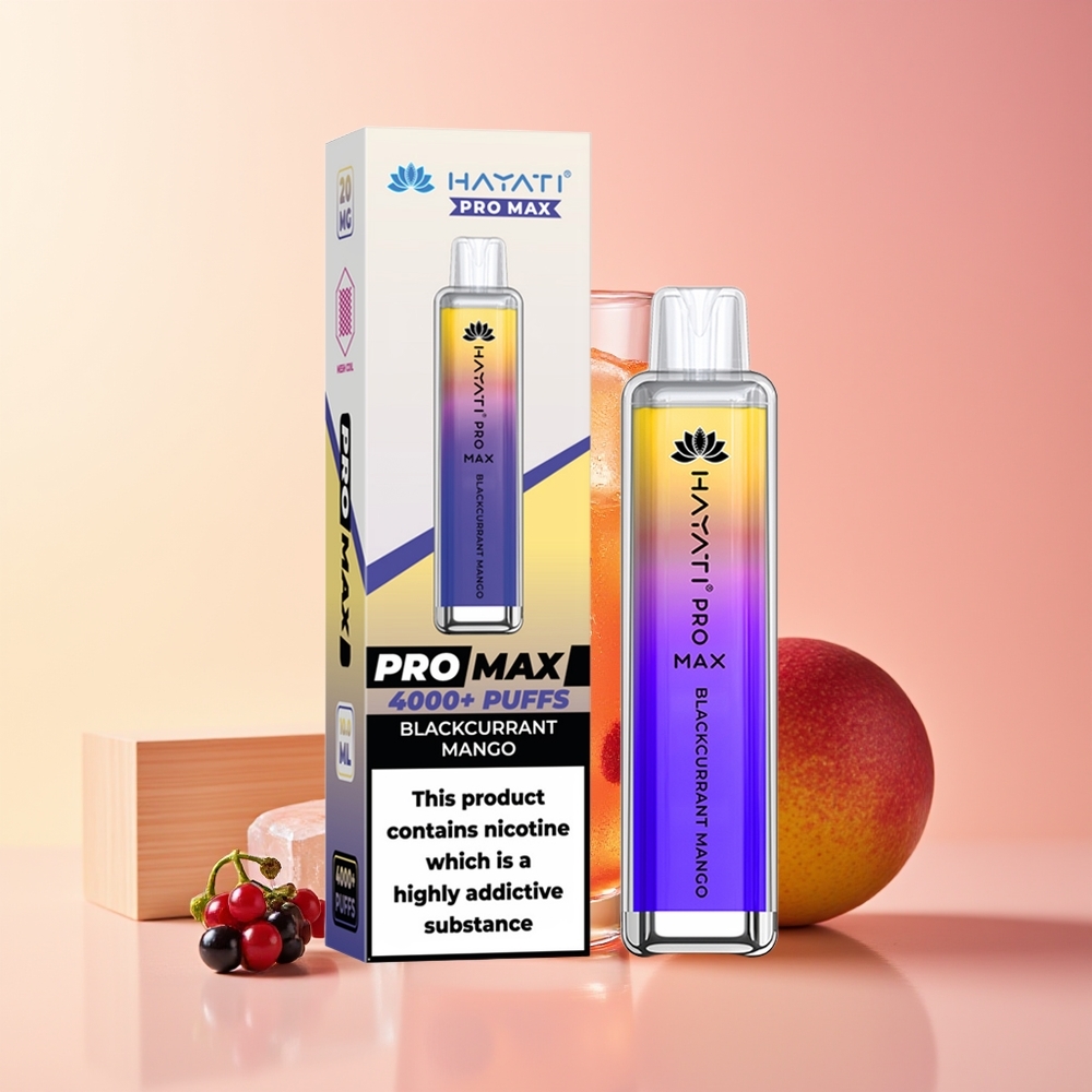 Hayati Pro Max 4000 Pufi Dispozabilni Vape Črni Ribez Mangova Z 2% Nikotina In 1400mAh Baterijo