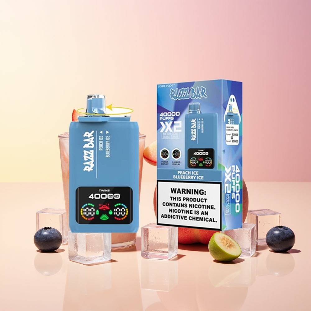 Razz Bar 40000 Puffov Tipkovni Zaslon 2% Nikotina Breskev Led - Borovnica Led