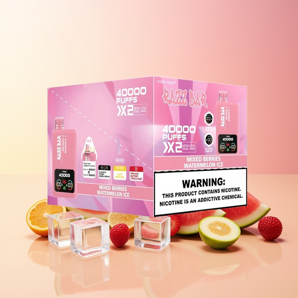 Razz Bar 40000 Puffov Vape Mešane Jagode - Lubenica Led 2% Nikotina, Tip-C Priključek