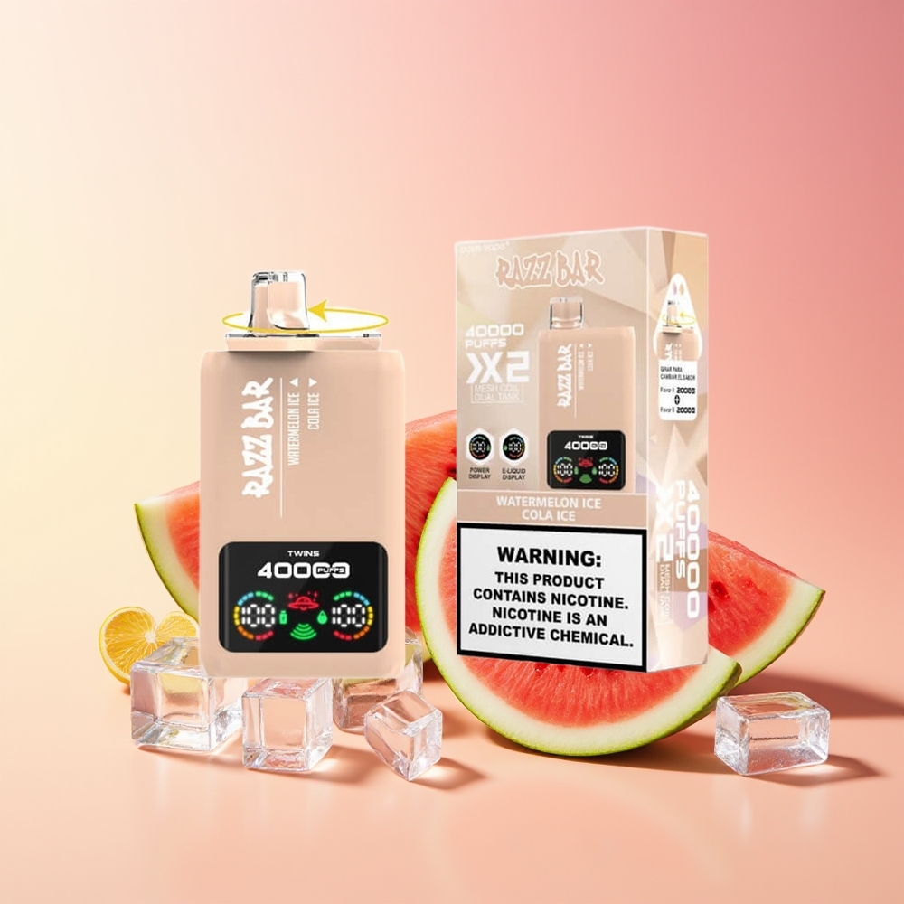 Razz Bar 40000 Puffs Dizpozabilni Vape Lubenika Led - Cola Led Power Screen Display 1.0Ohm 2 Mesh Coil