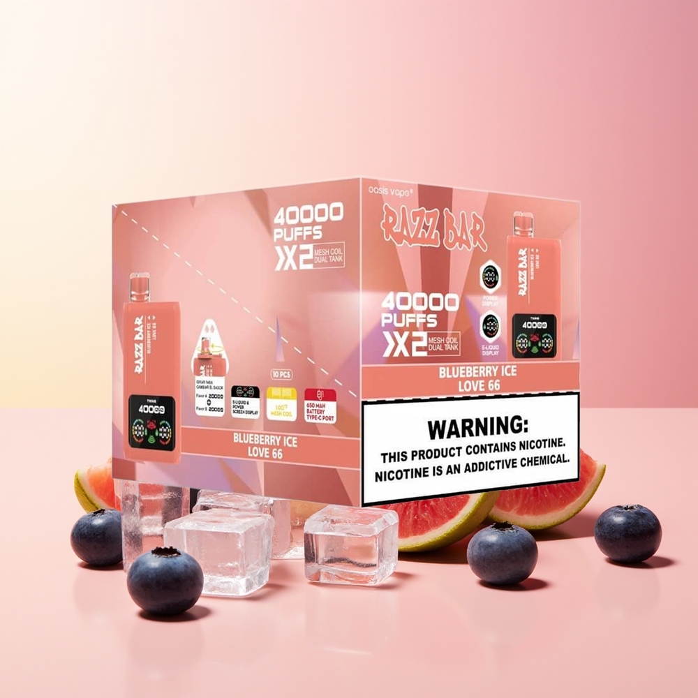 Razz Bar 40000 Puffs Tipi 1.0Ohm 2 Mrežna Tuljava Ljubičasti Led Sladoled - Love 66