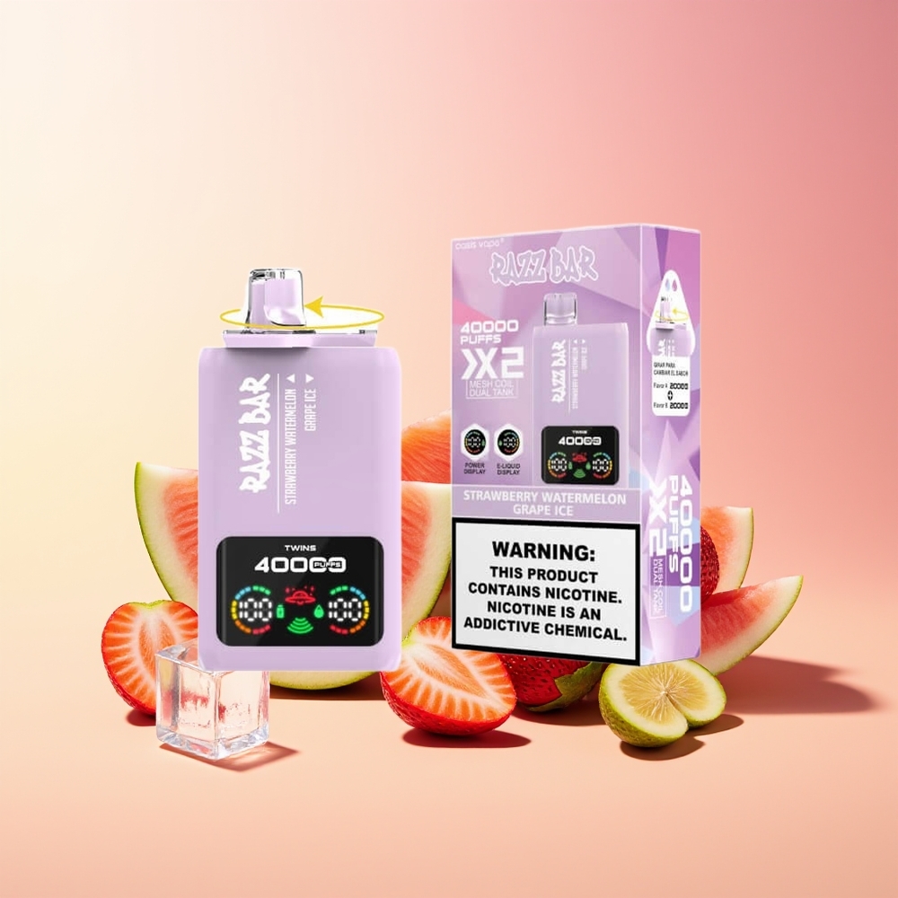 Razz Bar 40000 Puffs Tipi Tipi Sladoled Jagoda Lubenika - Ledeni Grozd + Prikaz zaslona moči & 1.0Ohm 2 Mesh Coil