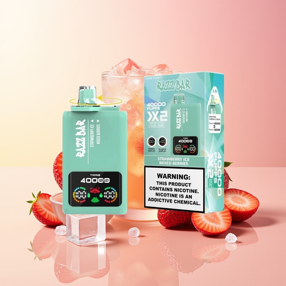 Razz Bar 40000 Puffs Vape Jagoda Led - Mešane Jagode Power Screen Display 2% Nicotine Content