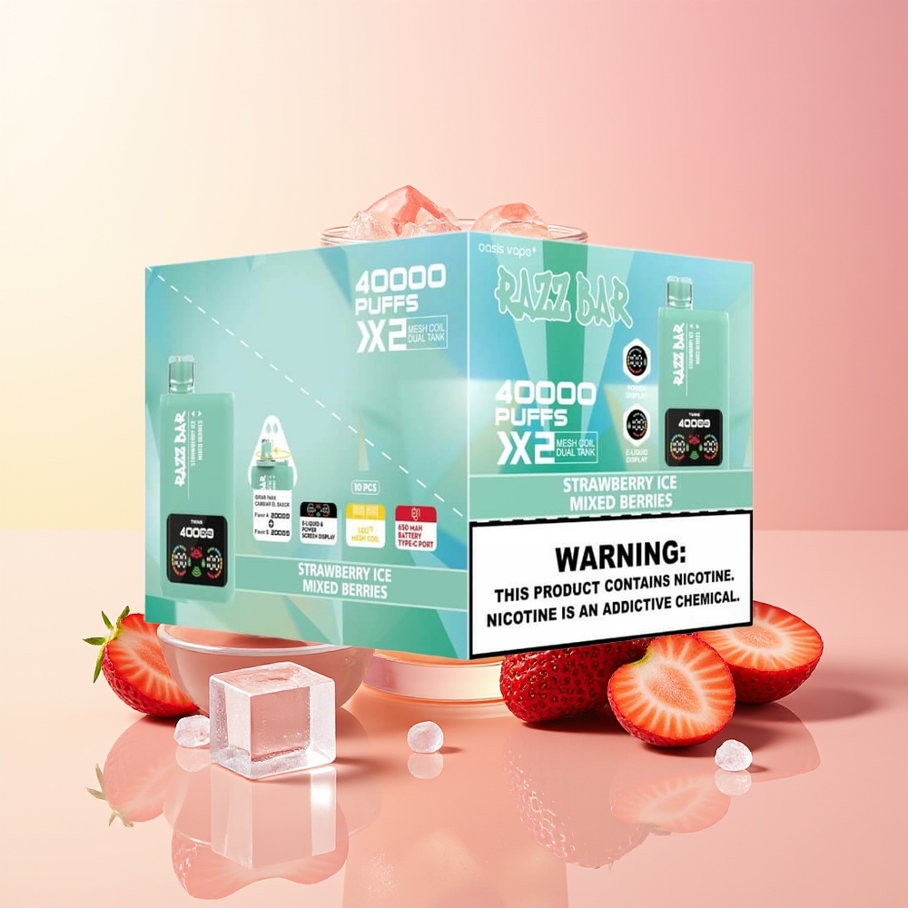 Razz Bar 40000 Puffs Vape Jagoda Led - Mešane Jagode Power Screen Display 2% Nicotine Content