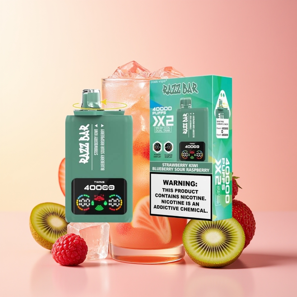 Razz Bar 40000 Pufi Dispozabil Vape Jagoda Kivi - Borovnica Kisla Malina Zaslon Moč Vsebnost Nikotina 2% 5%
