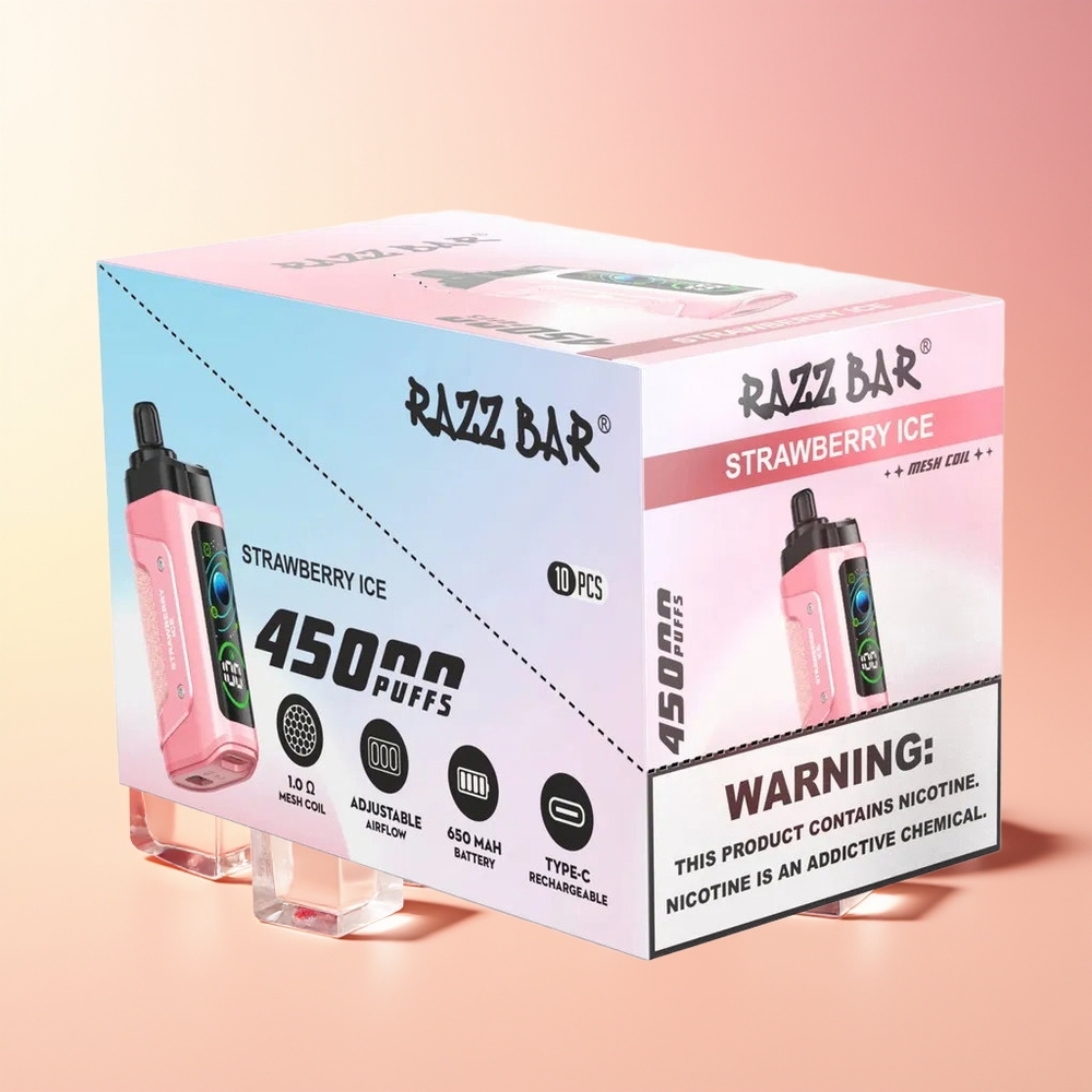 Razz Bar 45000 Puffov Dispozabilna Vapa Jagodni Led + 1.0 Ohm Mesh Coil & Tip-C Polnjenje