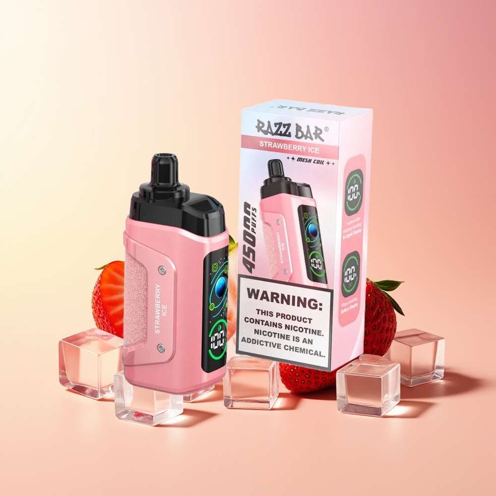 Razz Bar 45000 Puffov Dispozabilna Vapa Jagodni Led + 1.0 Ohm Mesh Coil & Tip-C Polnjenje