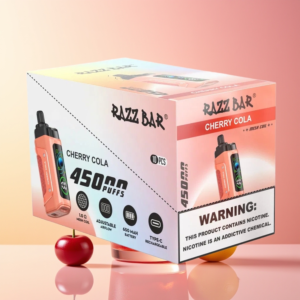 Razz Bar 45000 Puffov Vape Češnjeva Kola 1.0 Ohm Mesh Coil Type-C
