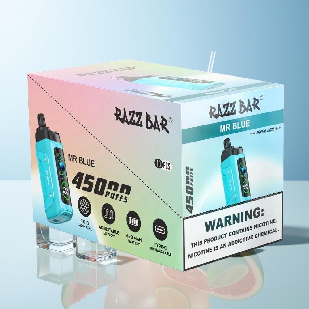 Razz Bar 45000 Pufi Vape Gostota Modra Mesh 1.0 Ohm
