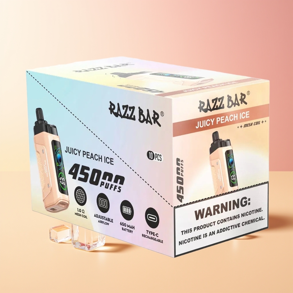Razz Bar 45000 Pufov Vape Sočna Breskev Led z 1.0 Ohm Mesh Coil in 20 mg/ml Nikotina