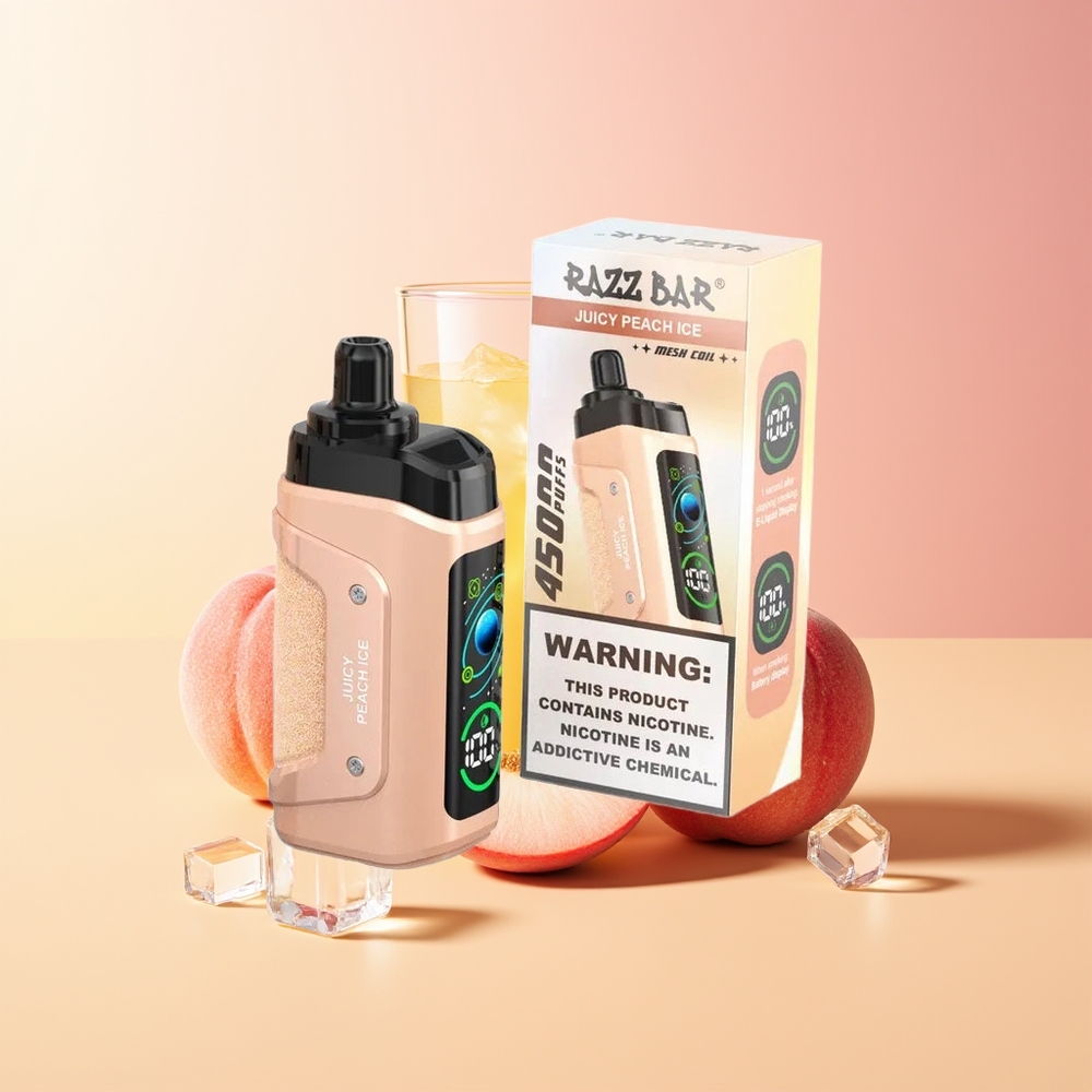 Razz Bar 45000 Pufov Vape Sočna Breskev Led z 1.0 Ohm Mesh Coil in 20 mg/ml Nikotina