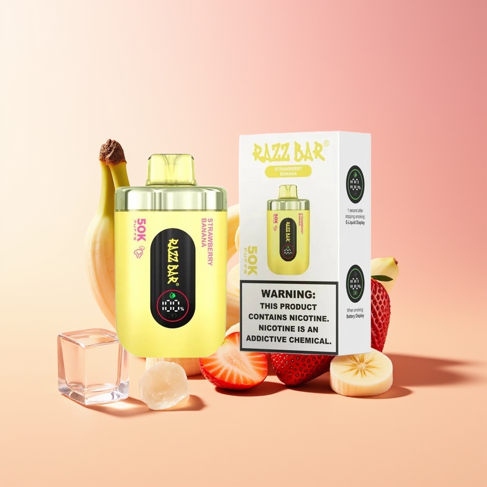 Razz Bar 50K Puffov Tipkovna Naprava Jagoda Banana 1.0 Ohm Mesh Coil 2% Nikotin