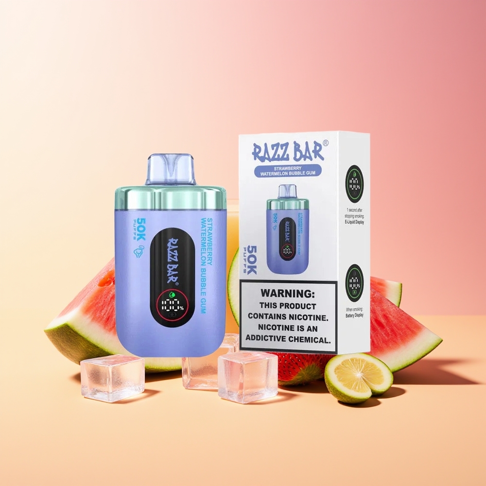 Razz Bar 50K Puffs Mehurčna jagoda lubenica 1.0 Ohm Type-C