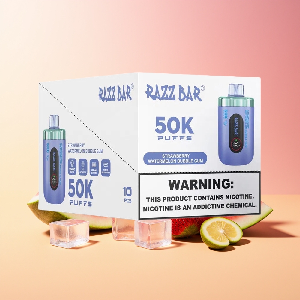 Razz Bar 50K Puffs Mehurčna jagoda lubenica 1.0 Ohm Type-C