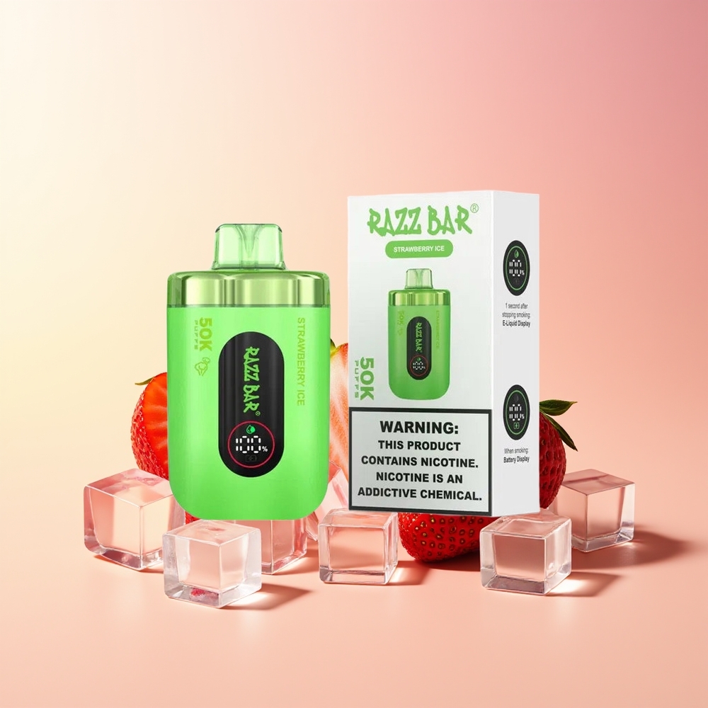 Razz Bar 50K Pufi Vape Jagoda Led 1.0 Ohm Mesh Coil 2% Nikotina