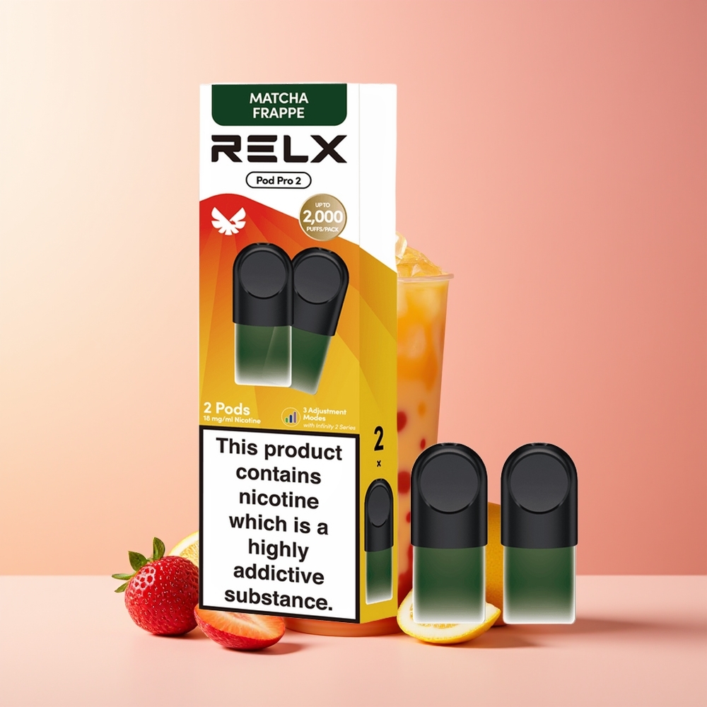 RELX Pod Pro 2 600 ustnih 1,9ml Čaj-Matcha Frappe Čaj 3 načini nastavitev napetosti